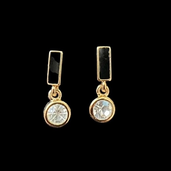 Sassy Girl Cafe Jewelry - Gold, Black & Crystal Drop Earrings‎ Hypoallergenic Made in the USA